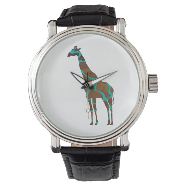 Giraffe Brown en Blauwgroen print Horloge (Voorkant)