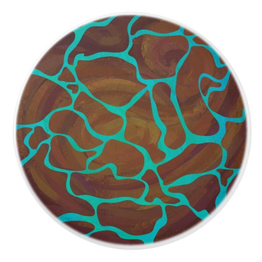 Giraffe Brown en Blauwgroen print Keramische Knop (Voorkant)