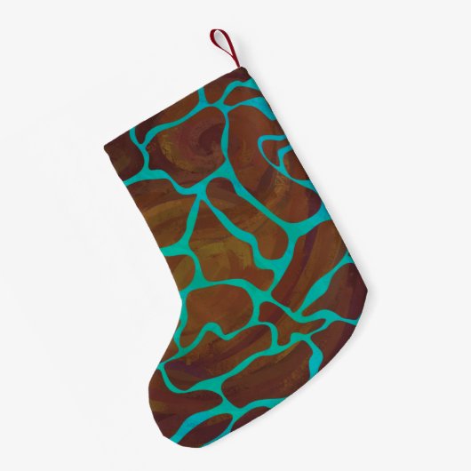 Giraffe Brown en Blauwgroen print Kleine Kerstsok (Achterkant (Hangend))