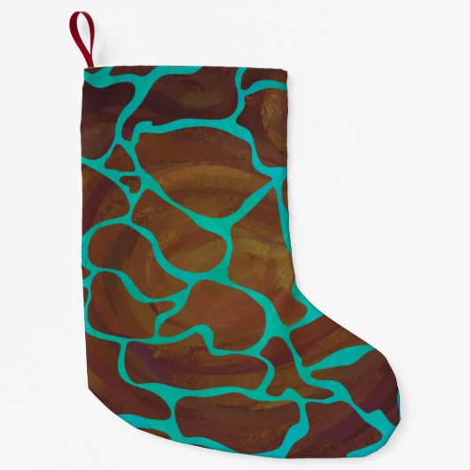 Giraffe Brown en Blauwgroen print Kleine Kerstsok (Voorkant)