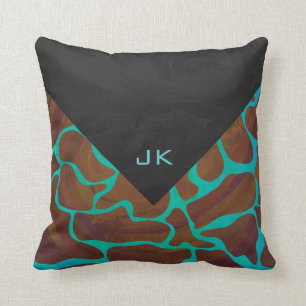 Giraffe Brown en Blauwgroen print Kussen
