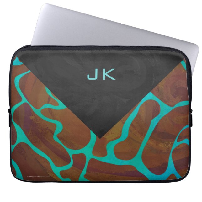 Giraffe Brown en Blauwgroen print Laptop Sleeve (Voorkant)
