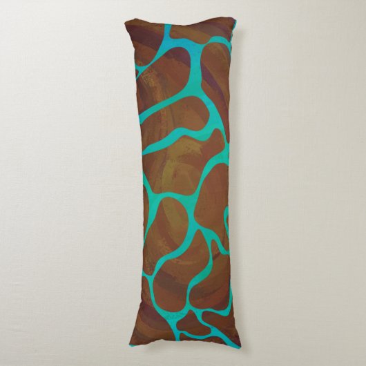 Giraffe Brown en Blauwgroen print Lichaamskussen (Voorkant Verticaal)