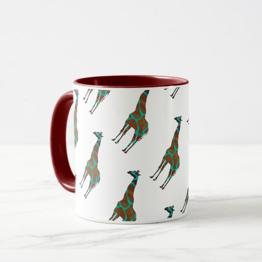 Giraffe Brown en Blauwgroen print Mok (Voorkant links)