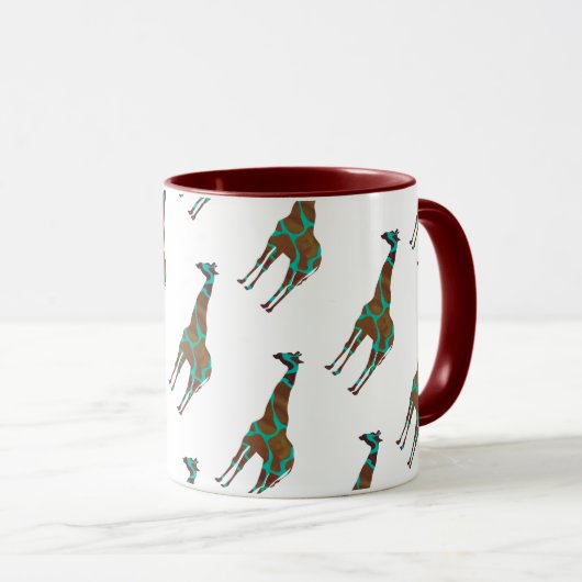 Giraffe Brown en Blauwgroen print Mok (Voorkant rechts)