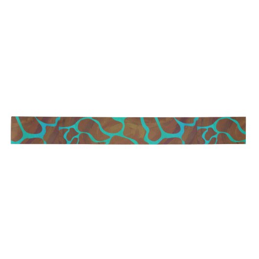 Giraffe Brown en Blauwgroen print Satijnen Lint (Voorkant)