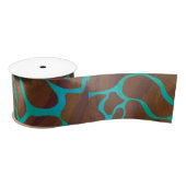 Giraffe Brown en Blauwgroen print Satijnen Lint (Spoel)