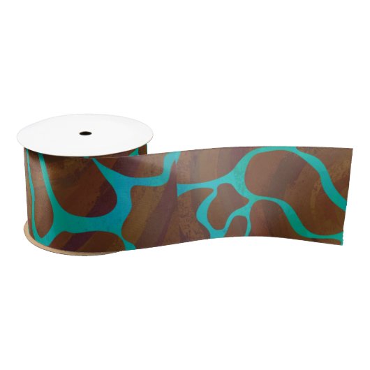 Giraffe Brown en Blauwgroen print Satijnen Lint (Spoel)