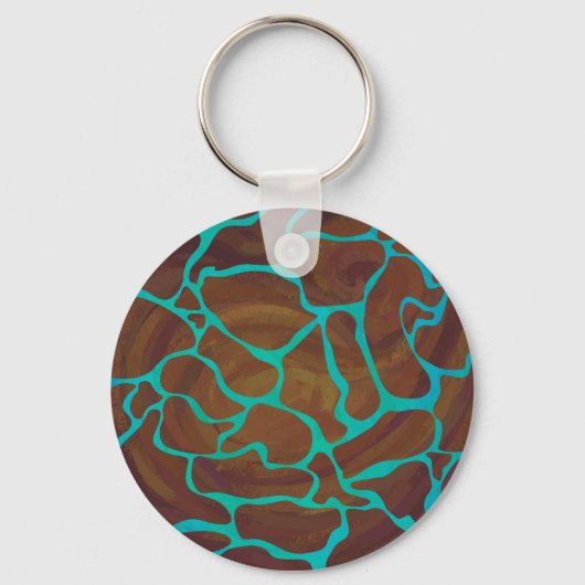 Giraffe Brown en Blauwgroen print Sleutelhanger (Voorkant)