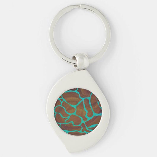 Giraffe Brown en Blauwgroen print Sleutelhanger (Voorkant)