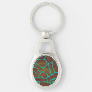 Giraffe Brown en Blauwgroen print Sleutelhanger