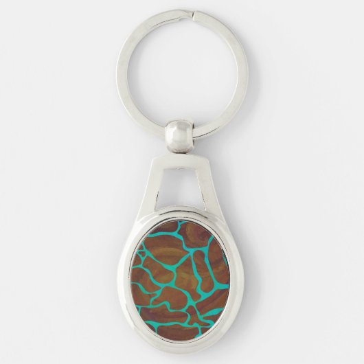 Giraffe Brown en Blauwgroen print Sleutelhanger (Voorkant)