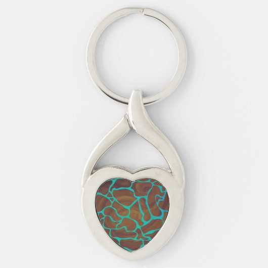 Giraffe Brown en Blauwgroen print Sleutelhanger (Voorkant)