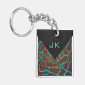Giraffe Brown en Blauwgroen print Sleutelhanger (Voorkant Links)