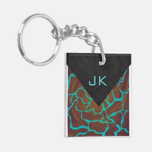 Giraffe Brown en Blauwgroen print Sleutelhanger (Voorkant Links)