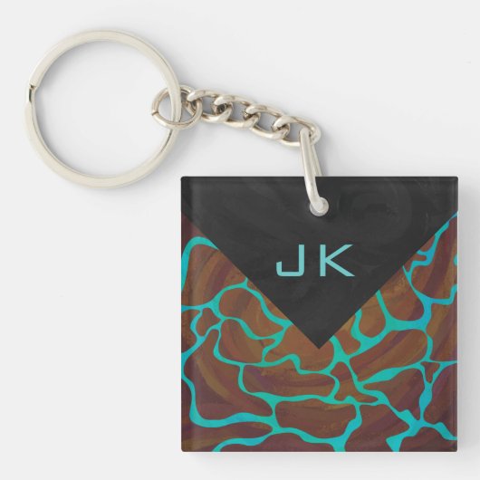 Giraffe Brown en Blauwgroen print Sleutelhanger (Voorkant)