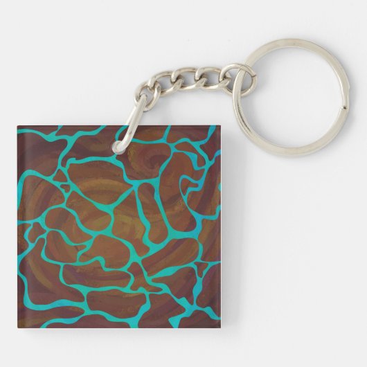 Giraffe Brown en Blauwgroen print Sleutelhanger (Achterkant)