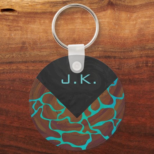 Giraffe Brown en Blauwgroen print Sleutelhanger (Voorkant)