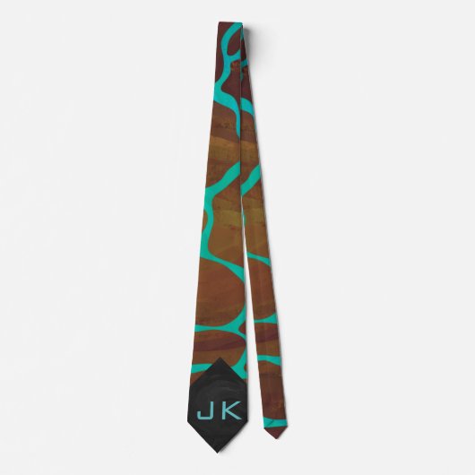 Giraffe Brown en Blauwgroen print Stropdas (Voorkant)