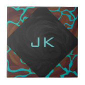 Giraffe Brown en Blauwgroen print Tegeltje (Voorkant)