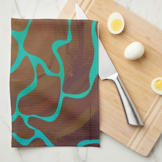Giraffe Brown en Blauwgroen print Theedoek (Quarter Fold)