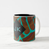Giraffe Brown en Blauwgroen print Tweekleurige Koffiemok (Voorkant rechts)