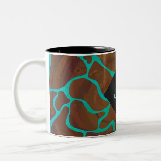 Giraffe Brown en Blauwgroen print Tweekleurige Koffiemok (Links)