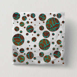 Giraffe Brown en Blauwgroen print Vierkante Button 5,1 Cm