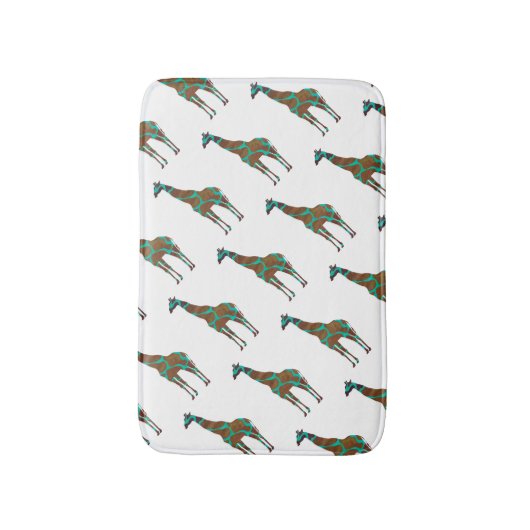 Giraffe Brown en Blauwgroen Silhouette Badmat (Voorkant Verticaal)