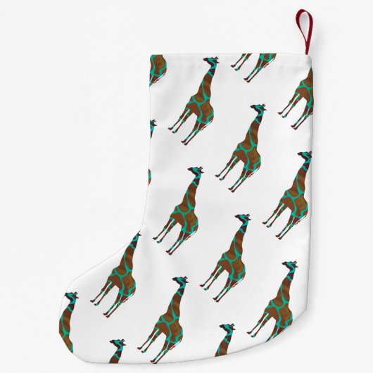 Giraffe Brown en Blauwgroen Silhouette Kleine Kerstsok (Achterkant)