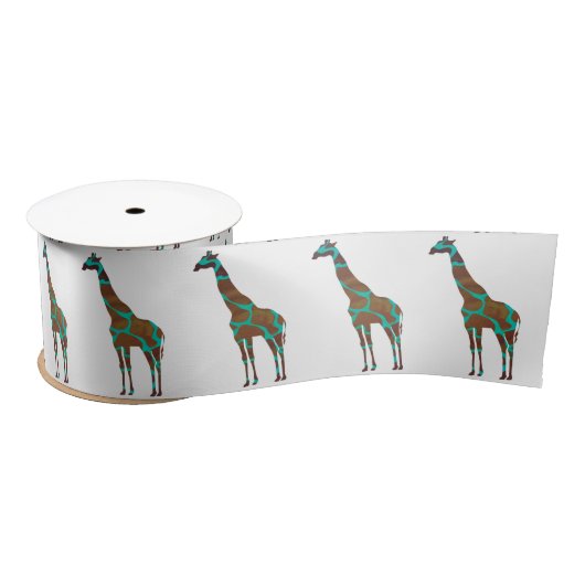 Giraffe Brown en Blauwgroen Silhouette Satijnen Lint (Spoel)