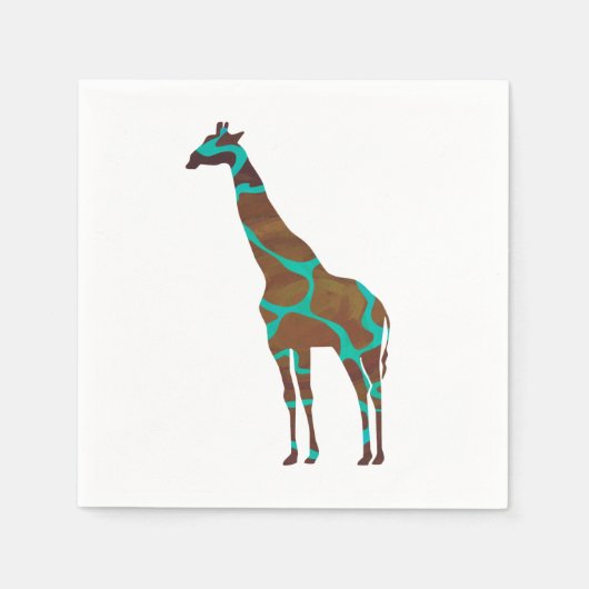 Giraffe Brown en Blauwgroen Silhouette Servetten (Voorkant)
