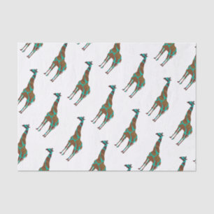 Giraffe Brown en Blauwgroen Silhouette Tissuepapier