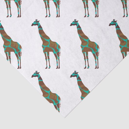 Giraffe Brown en Blauwgroen Silhouette Tissuepapier (Detail)