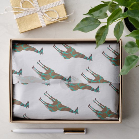 Giraffe Brown en Blauwgroen Silhouette Tissuepapier (Geschenk)