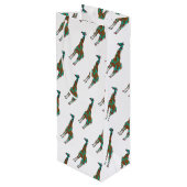 Giraffe Brown en Blauwgroen Silhouette Wijn Cadeautas (Achterkant Gekanteld)