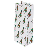 Giraffe Brown en Blauwgroen Silhouette Wijn Cadeautas (Voorkant Gekanteld)