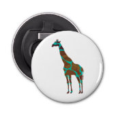 Giraffe Brown en Blauwgroen Siloette Button Flesopener (Voorkant)