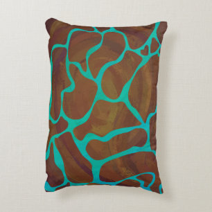 Giraffe Brown en Blauwgroen Siloette Decoratief Kussen