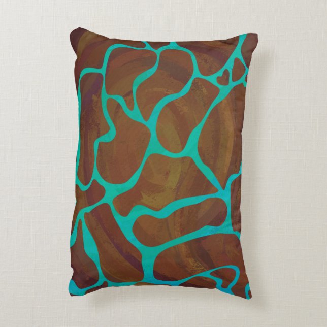 Giraffe Brown en Blauwgroen Siloette Decoratief Kussen (Achterkant (Verticaal))