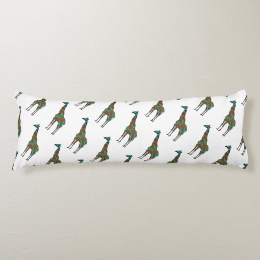 Giraffe Brown en Blauwgroen Siloette Lichaamskussen (Voorkant)