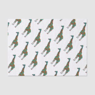 Giraffe Brown en Blauwgroen Siloette Tissuepapier