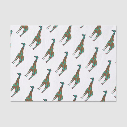 Giraffe Brown en Blauwgroen Siloette Tissuepapier (Voorkant)