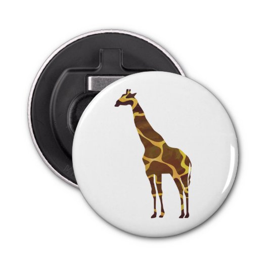 Giraffe Brown en Geel Silhouette Button Flesopener (Voorkant)