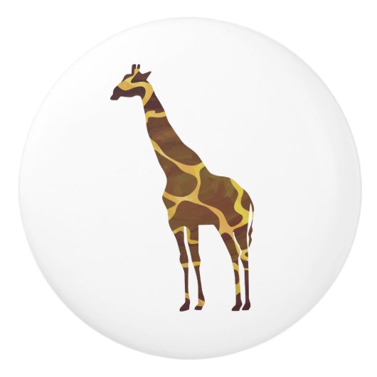 Giraffe Brown en Geel Silhouette Keramische Knop (Voorkant)