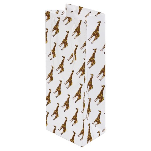 Giraffe Brown en Geel Silhouette Wijn Cadeautas (Achterkant Gekanteld)
