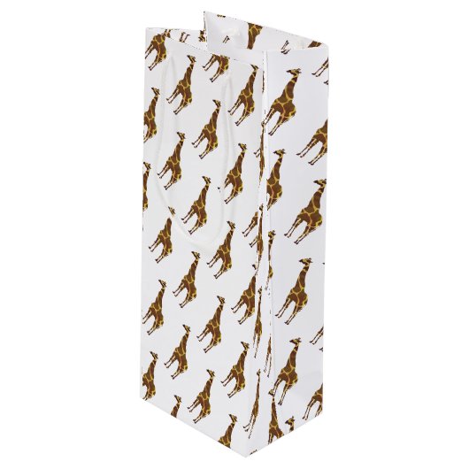 Giraffe Brown en Geel Silhouette Wijn Cadeautas (Voorkant Gekanteld)