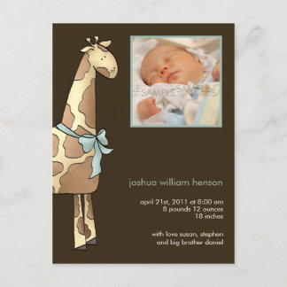 Giraffe Bruin/Blauw · Geboorteaankondiging Aankondigingskaart
