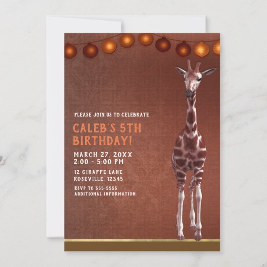 Giraffe bruin Sinaasappel verjaardagsfeest Kaart (Voorkant)