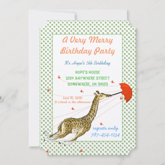 Giraffe Butterfly Birthday Party Invitation Kaart